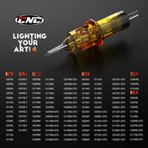 CNC FUEGO Tattoo Needles in 12# (0.35mm) and 10# (0.30mm) sizes, available in RL, RLT, RM, M1, HRL, RS configurations for diverse tattoo techniques.